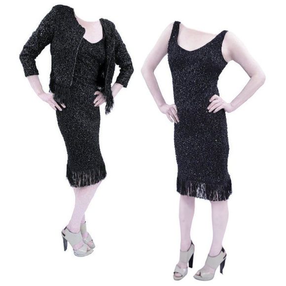 FRANK LYMAN 2-pc Knit Cardigan & Dress w/Fringe and Sequins - Picture 4 of 11